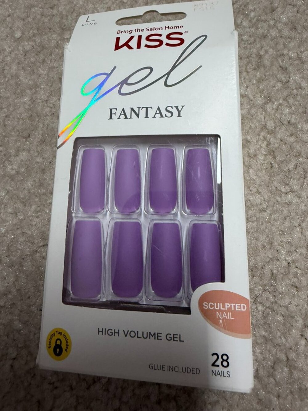 Kiss Gel Fantasy Sculpted Nails Purple Matte Long Press-On Nail Set NIP